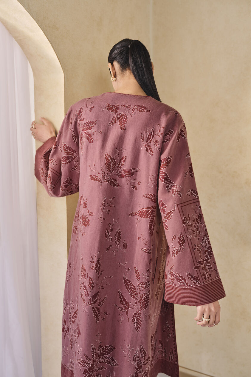 Rhubarb Hand-embroidered Kantha Linen Overlayer Set - Pink, Pink, image 9